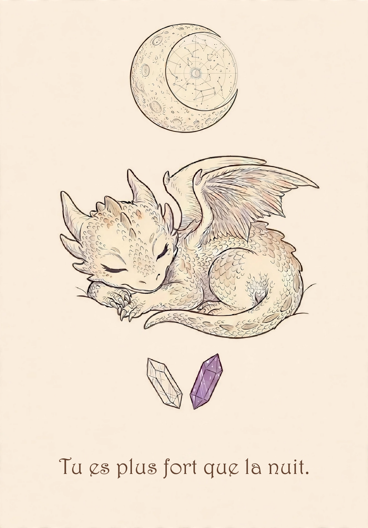 Affiche enfant Dragon gardien qui veille sur son sommeil - rituel du soir pour toutes les peurs de la nuit dormir seul noir monstre cauchemar - stop aux réveils en pleurs
