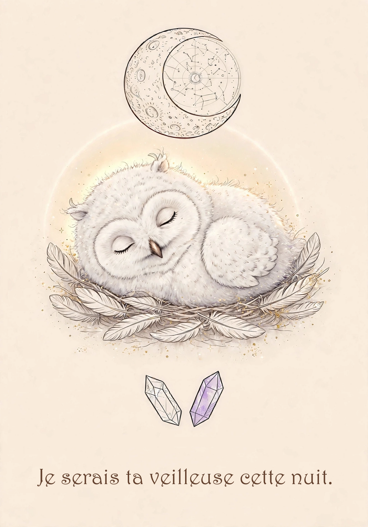 Affiche enfant Harfang gardien blanc qui veille quoi qu'il arrive sur votre enfant - rituel du soir pour toutes les peurs de la nuit dormir seul noir monstre cauchemar - solutions aux pleurs nocturnes