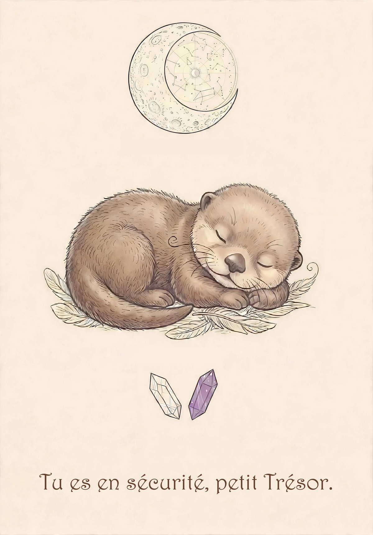 Affiche enfant Loutre gardienne qui veille quoi qu'il arrive - rituel du soir pour toutes les peurs de la nuit dormir seul noir monstre cauchemar - rassure et calme les crises nocturnes des enfants