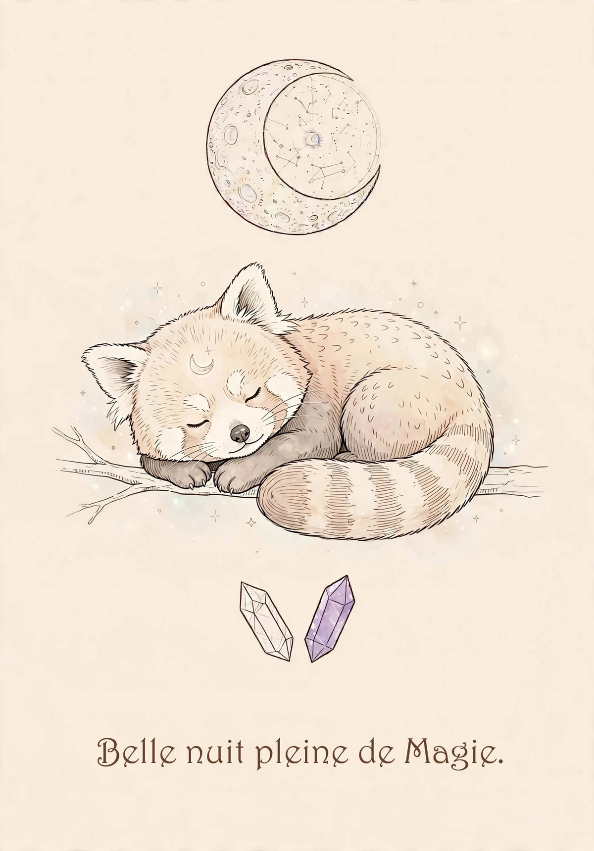 Affiche enfant Panda Roux gardien qui aide lors des réveils nocturnes - rituel du soir pour toutes les peurs de la nuit dormir seul noir monstre cauchemar
